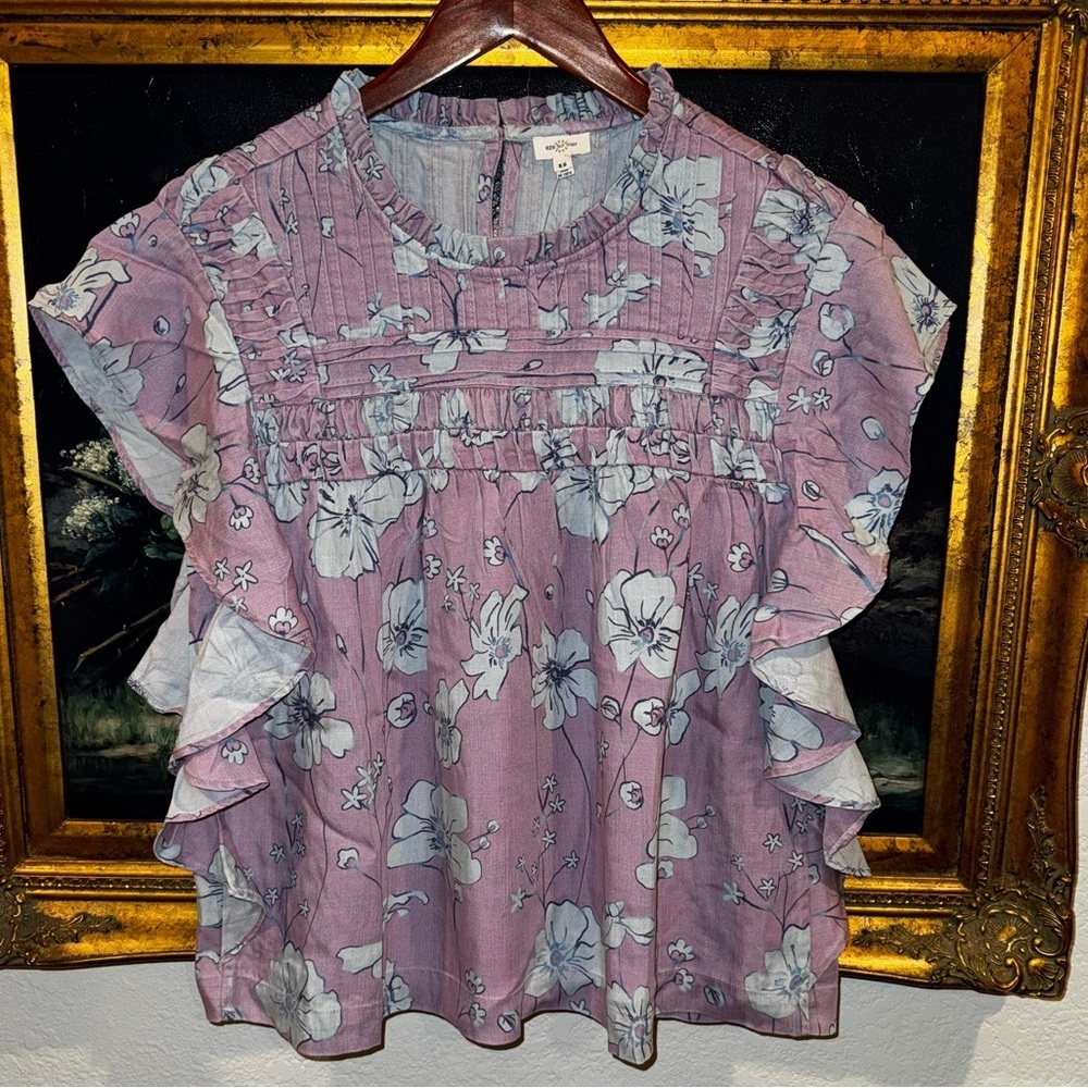 Eze Sur Mer ANTHROPOLOGIE NEW 100% Tencel Pink Floral Ruffled Blouse XS, M, L